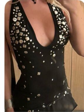 Jaded London Black Studded Halter Mini Dress
